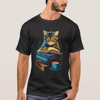 Katze liest ein Buch, lustiges Buch und Kaffee Lie T-Shirt