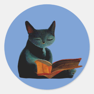 Katze liest ein Buch Runder Aufkleber