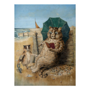 Katze liest ein Buch von Louis Wain Poster