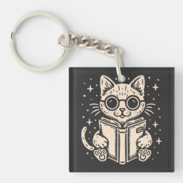 Katze liest Fantasiebuch Schlüsselanhänger