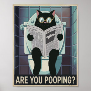 Katze liest Zeitung auf Toilette - Kackst du? Poster