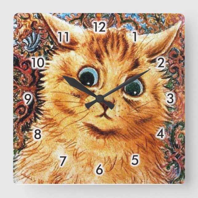 Katze, Louis Wain Quadratische Wanduhr (Vorderseite)