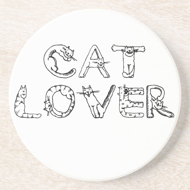 Katze Lover im Cat-Schriftart Sandstein Untersetzer (Vorne)