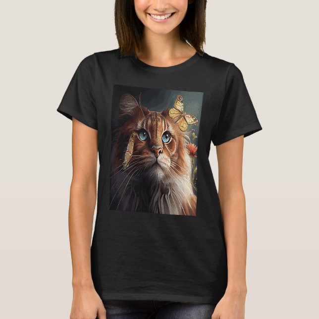 Katze Löwe Schmetterling T-Shirt (Vorderseite)