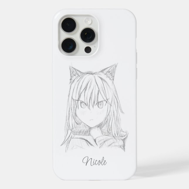 Katze Mädchen  iPhone Hülle (Rückseite)