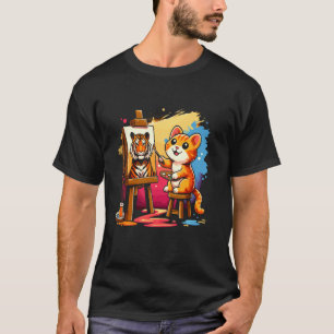 Katze malt Löwe Tier Zeichnung abstrakte Kunst Sch T-Shirt