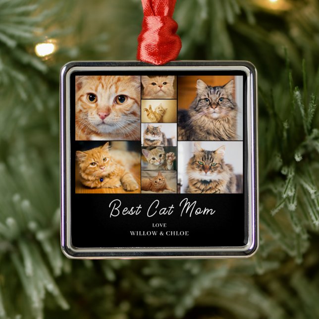 Katze Mama 9 Foto Collage Ornament Aus Metall (Baum)