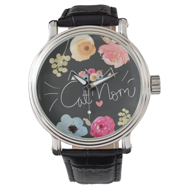 Katze Mama Handgezeichnet für Katzenliebhaber Armbanduhr (Vorderseite)