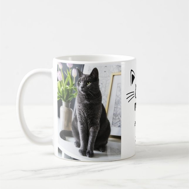 Katze Mama hat personalisierten 2 Fotos Namen  Kaffeetasse (Links)