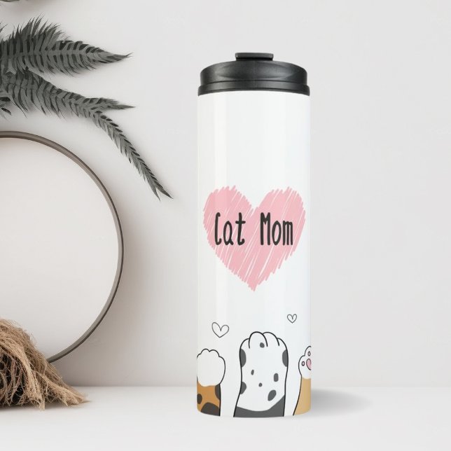 Katze Mama Katze Katzen Mutterkatzenpaare mit Herz Thermosbecher (Cat Mom Tumbler)