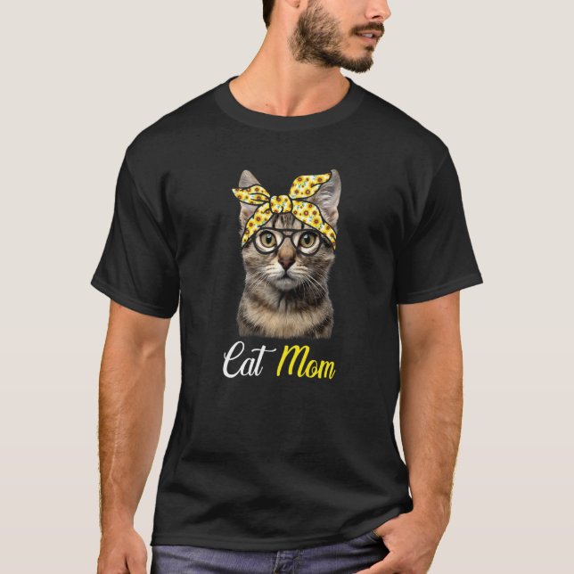 Katze Mama Katze Niedlich Sonnenblume Bandana Mutt T-Shirt (Vorderseite)