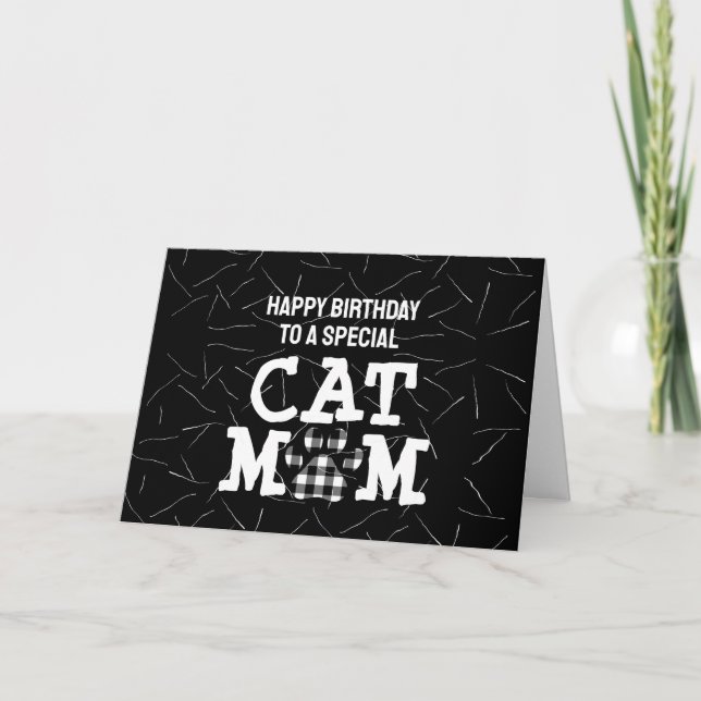 Katze Mama Pawprint mit Katzenhaar Geburtstag Karte (Vorderseite)