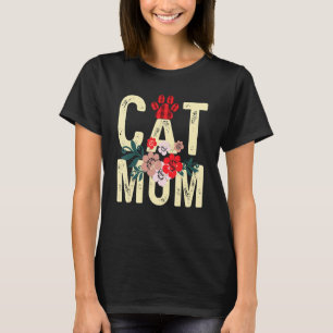 Katze Mama Vintage Blume Roter Karierter Katze Paw T-Shirt