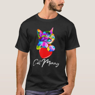 Katze Mami Frauen Niedlich Wasserfarbe Katze Mama T-Shirt