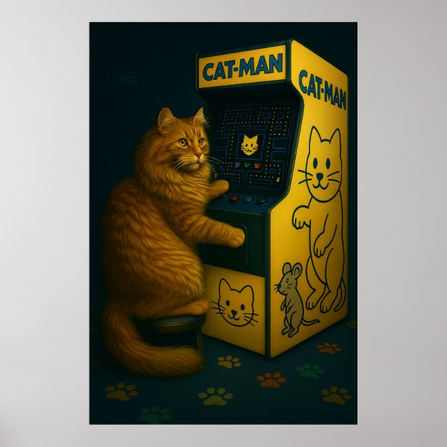 Katze-Mann-Arcade - Retro Gaming Cat Poster (Vorne)