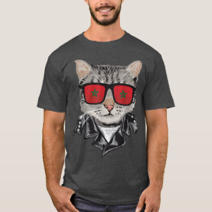 Katze Marokko Flagge Sonnenbrille Cool marokkanisc T-Shirt
