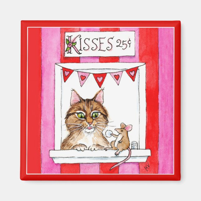 Katze, Maus, Kissstand, niedlicher Valentinmagnet Magnet (Vorne)