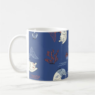 Katze Meerjungfrau, texturiert nahtlos Muster. Kaffeetasse