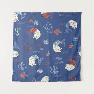 Katze Meerjungfrau, texturiert nahtlos Muster. Wandteppich