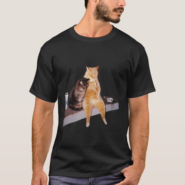 Katze Meme Katze raucht Zigarette T-Shirt (Vorderseite)