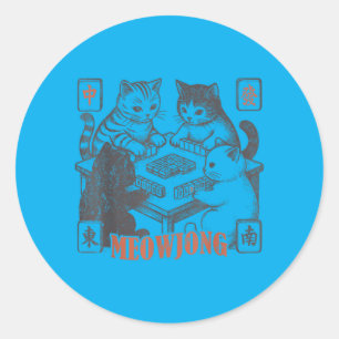 Katze Meowjong Spieler Katze Mahjong Chinesisches  Runder Aufkleber