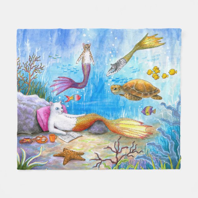 Katze Mermaid 31 Fleecedecke (Vorderseite (Horizontal))