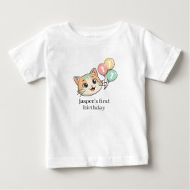 Katze mit 3 blauen Ballons 1. Geburtstag Baby T-shirt