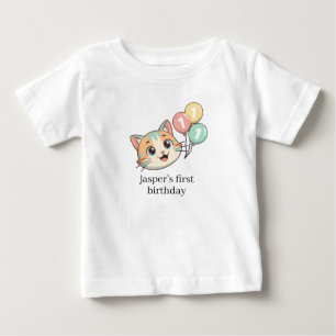 Katze mit 3 blauen Ballons 1. Geburtstag Baby T-shirt