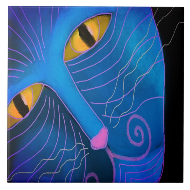 Katze mit Abstrakter rosa Nasenmalerei Fliese (Vorderseite)