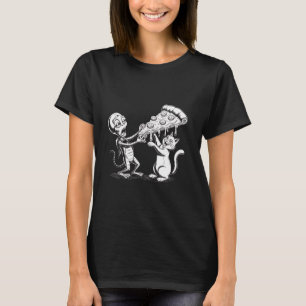 Katze mit Alien, das Pizza isst, lustige Weltraum- T-Shirt