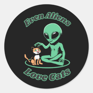 Katze mit Alien. Eine schöne Freundschaft. Best Pa Runder Aufkleber