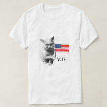 Katze mit amerikanischem Flag T - Shirt zur Abstim