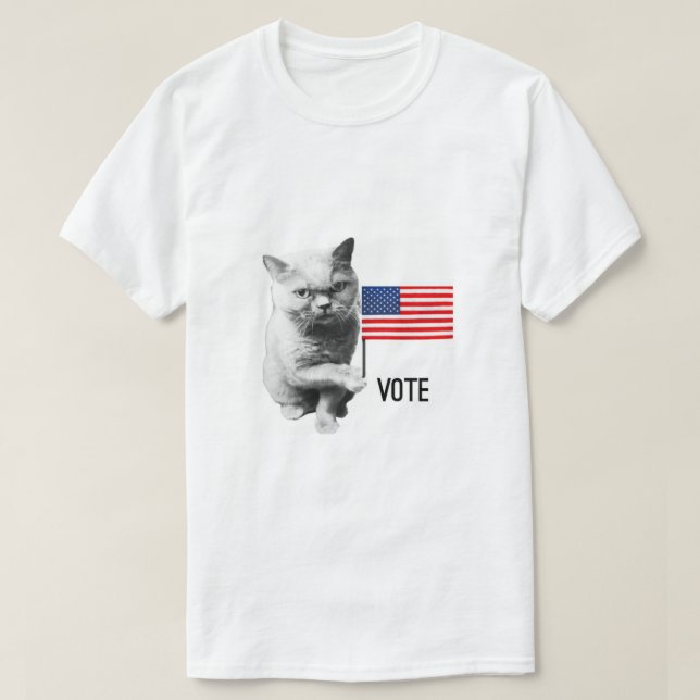 Katze mit amerikanischem Flag T - Shirt zur Abstim (Design vorne)