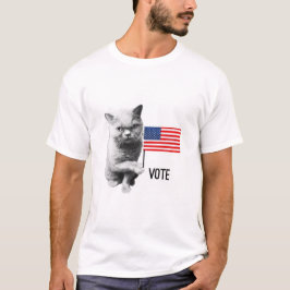 Katze mit amerikanischem Flag T - Shirt zur Abstim