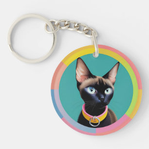 Katze mit auffälligen Augen nach kreisförmigem Spi Schlüsselanhänger