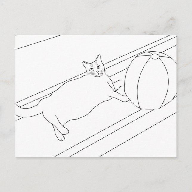Katze mit Bachball, farbige Postkarten (Vorderseite)