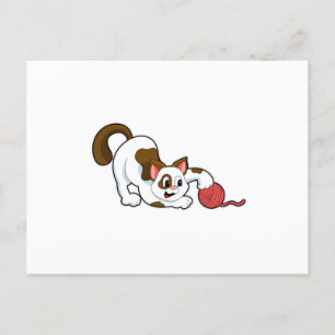 Katze mit Ball aus Wolle Postkarte