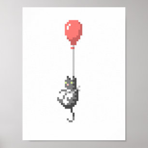 Katze mit Balloon Pixel Art Poster