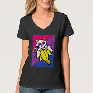 Katze mit Bananen-Stolz Bisexuellen-Flagge LGBTQ S T-Shirt