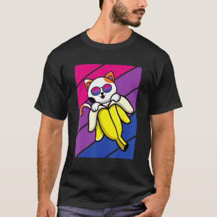 Katze mit Bananen-Stolz Bisexuellen-Flagge LGBTQ S T-Shirt