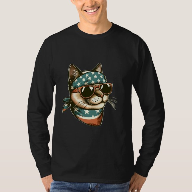 Katze mit Bandana und Sonnenbrille 4. Juli US Ame T-Shirt (Vorderseite)