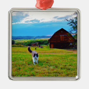 Katze mit Barns Ornament Aus Metall