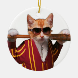 Katze mit Baseballschläger Keramik Ornament