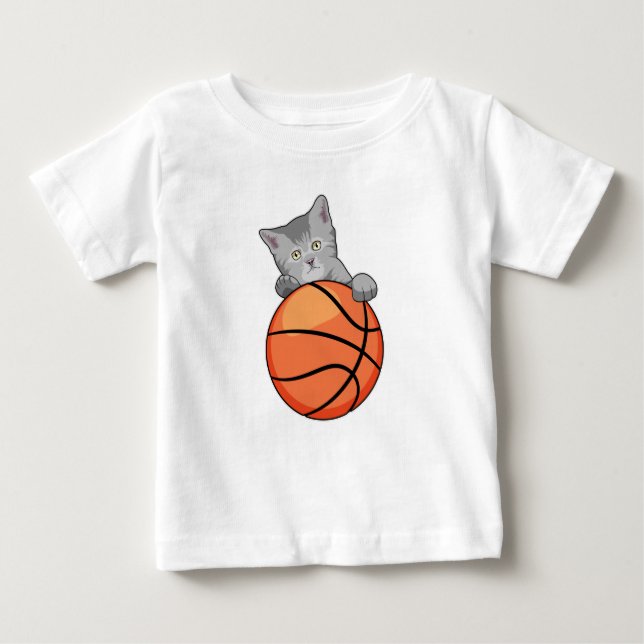 Katze mit Basketball Baby T-shirt (Vorderseite)