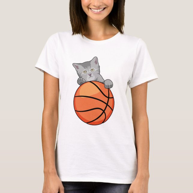 Katze mit Basketball T-Shirt (Vorderseite)