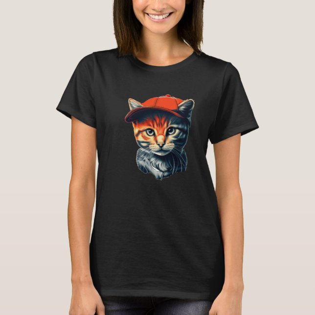 Katze mit Beanie T-Shirt (Vorderseite)