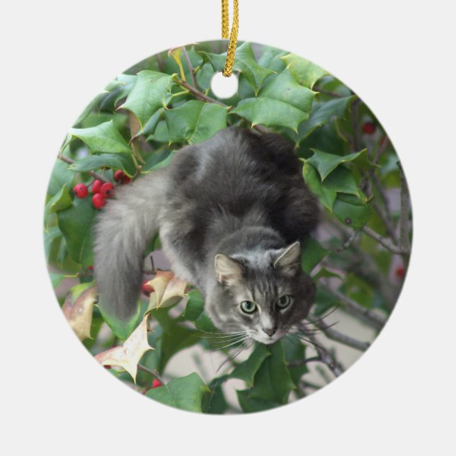 Katze mit Berries Holly Ornament (Vorne)