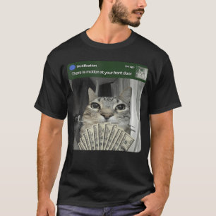 Katze mit Bewegungs-Meme-Jungen beringt T-Shirt