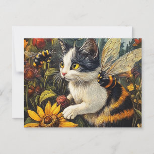 Katze mit Bienen und Blume Postkarte