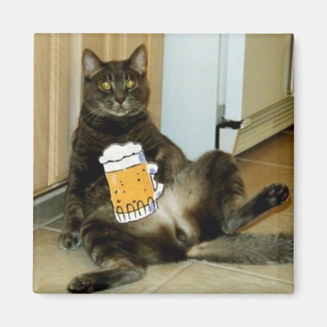 Katze mit Bier Magnet (Vorne)